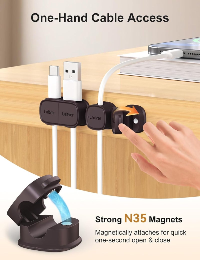 Laitver 6 Pack Magnetic Cable Clips [1s Open/Lock], Cord Organizer Holder Strong Adhesive Desk Cable Management- Organize Charging Cords Neatly for Home, Office, Car,Desk, Nightstand-Bronze - Image 4